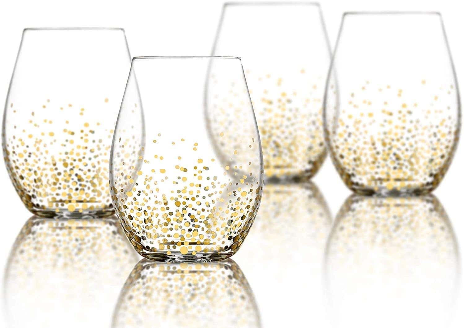 Stemless Champagne Wine Flutes Glassware Set of 4 Crystal Drinking Glasses LUXH